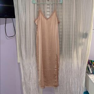 A silk dress with a slit